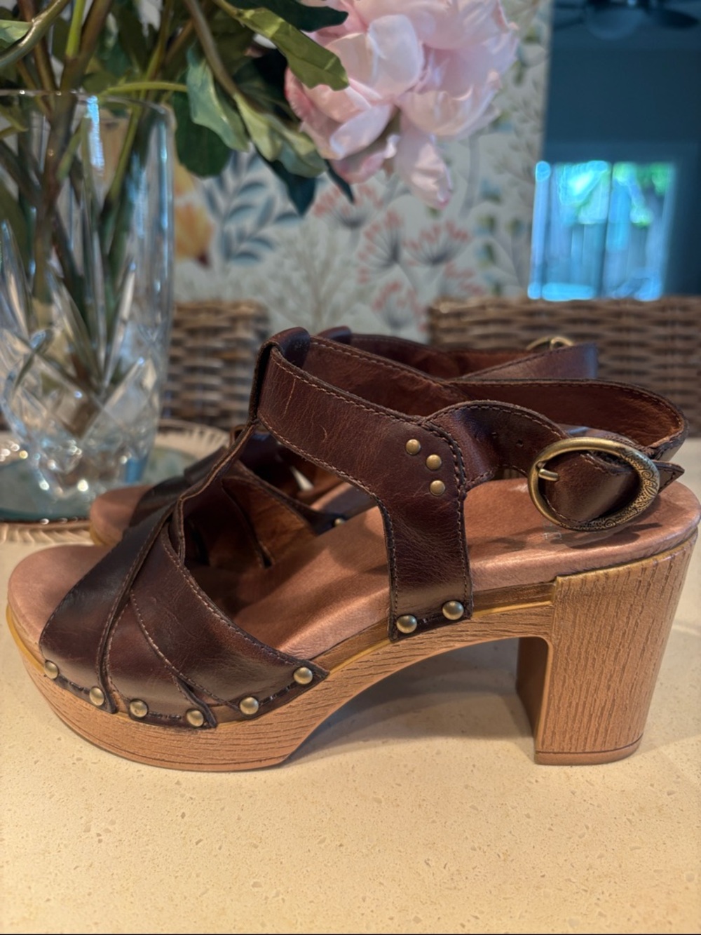 Women’s Brown Leather Studded Clog Sandal - Picture 3 of 10